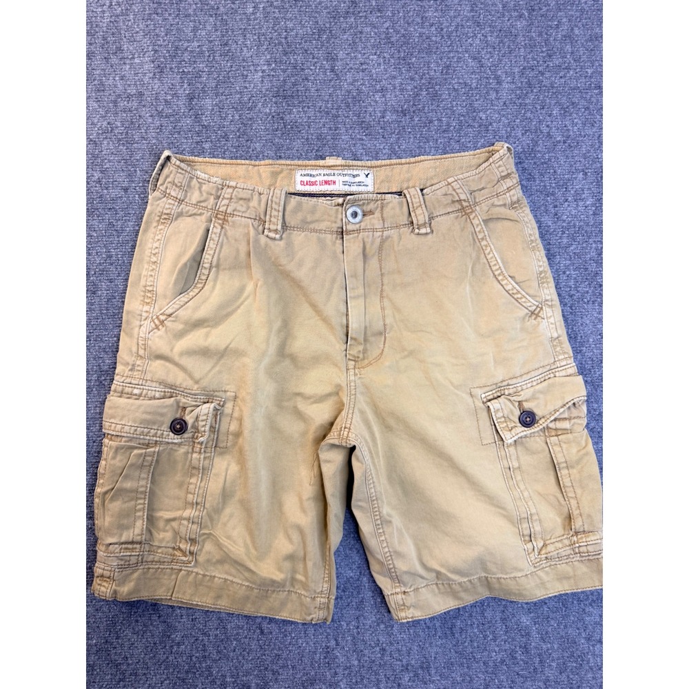 American Eagle Mens 33 Tan Khaki Cotton Classic Length Cargo Shorts Workwear Hik